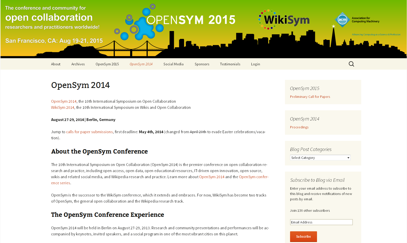 OPENSYM 2014 - 10th International Symposium on Open Collaboration